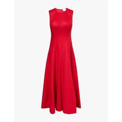 Reformation Womens Lipstick Cecilia Linen Midi Dress In Red