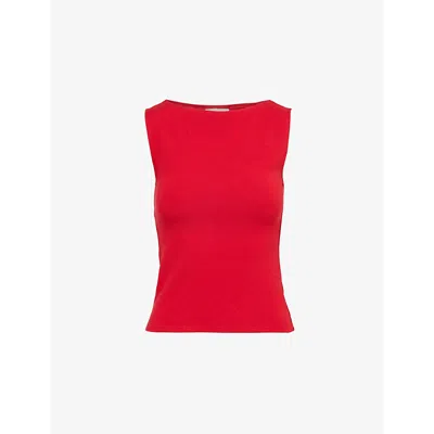 Reformation Womens Dusk Sleeveless Boat-neck Organic-cotton Blend Stretch-jersey Top Lipstick