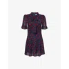 Reformation Womens Lizzie  X Nara Smith Whimsical Rose-print Woven Mini Dress In Blue