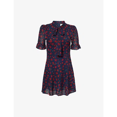Reformation Womens Lizzie  X Nara Smith Whimsical Rose-print Woven Mini Dress In Blue