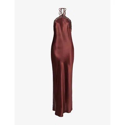 Reformation Womens  Aara Lace-trim Silk Midi Dress In Burgundy