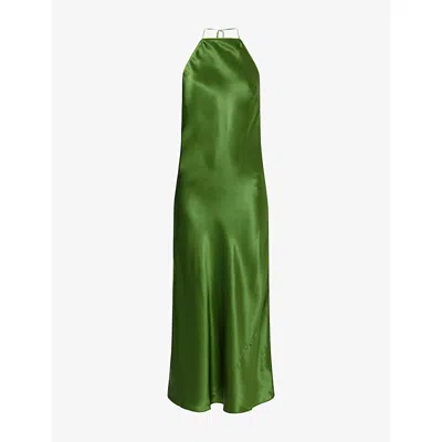 Reformation Womens Maripaz Halterneck Silk-charmeuse Midi Dress Topiary
