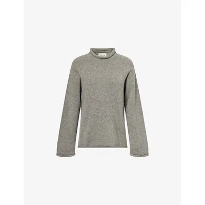 Reformation Womens Mid Grey  X Nara Smith Rolled-trims Chamomile Wool Jumper Xs In Gray
