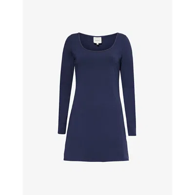 Reformation Womens Alfie Flared Stretch-cotton Mini Dress Midnight