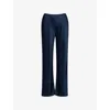 Reformation Womens Midnight Gale Mid-rise Bias Satin Trousers In Blue