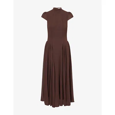 Reformation Womens Mole Maven Cap-sleeves Woven Midi Dress In Brown