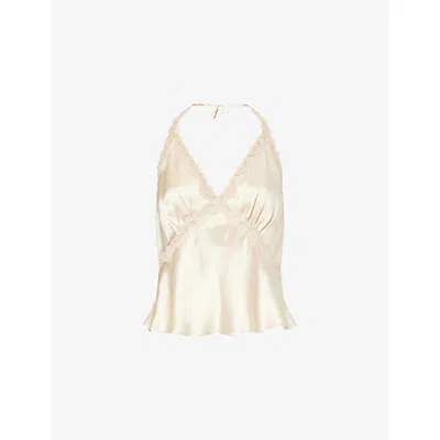 Reformation Womens Monica Halterneck Silk Top Almond