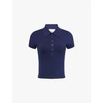REFORMATION WOMENS NAVY BENTLEY REGULAR-FIT COTTON-BLEND POLO TOP