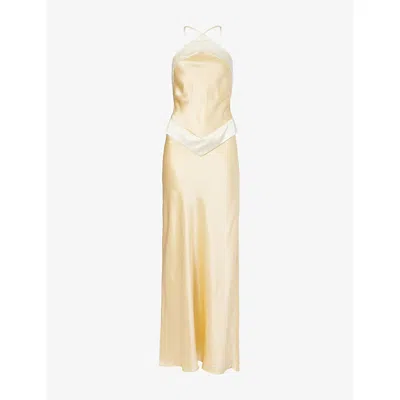 Reformation Womens Parmesan Jillian Halterneck Silk Maxi Dress In Yellow