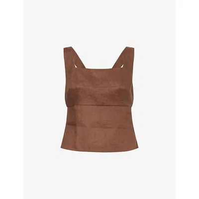Reformation Womens Pinecone Clarence Square-neck Linen Top In Brown