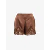 Reformation Womens Pinecone Fern Lace-trim Satin Shorts In Brown