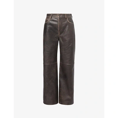Reformation Womens Pit Stop Veda Mid-rise Wide-leg Leather Trousers
