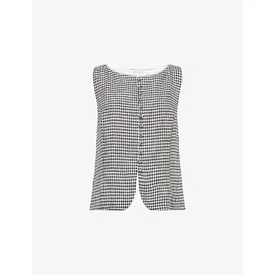 Reformation Womens Remy Check Addison Check-print Linen Top