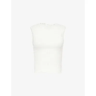 Reformation Womens White Adri Shirred Stretch-woven Top