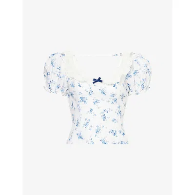 Reformation Womens Alice Floral-print Puff-sleeve Linen Top Orlaya In Multi