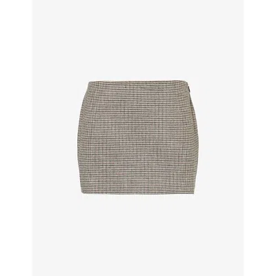 REFORMATION WOMENS TAN HOUNDSTOOTH CARLA GINGHAM-PRINT WOVEN MINI SKIRT