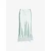 Reformation Womens Sea Glass Carolina Lace-trim Silk-charmeuse Midi Skirt Xs In Blue