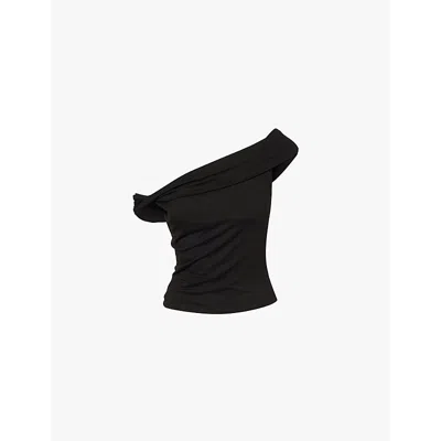 Reformation Womens Black Cello Asymmetric Ruched Jersey Top