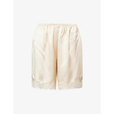 Reformation Womens Almond Clara Lace-trim Silk Bermuda Shorts In Nude