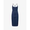 Reformation Womens Reservoir Crosley Criss-cross-shoulder-straps Stretch-denim Blend Midi Dress