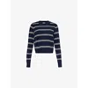 Reformation Dana Crewneck Cashmere Sweater In Navy Parmesan Stripe