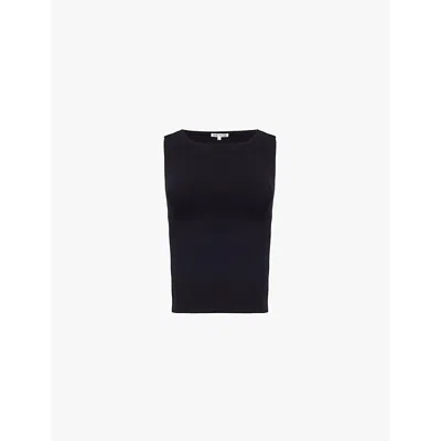 Reformation Womens Black Dusk Boat-neckline Organic-cotton Blend Top