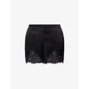 Reformation Womens Black Fern Lace-hem Satin Shorts In Black