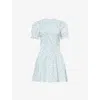 Reformation Womens Hanna Leannah Floral-print Stretch-cotton Mini Dress In Blue