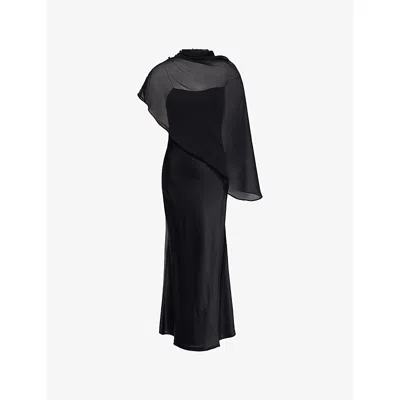Reformation Womens  Lilibeth Sheer-cape Silk Midi Dress In Black