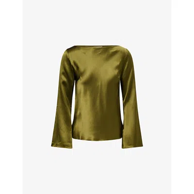 Reformation Womens Moss Garden Marlow Boat-neck Silk Top In Green