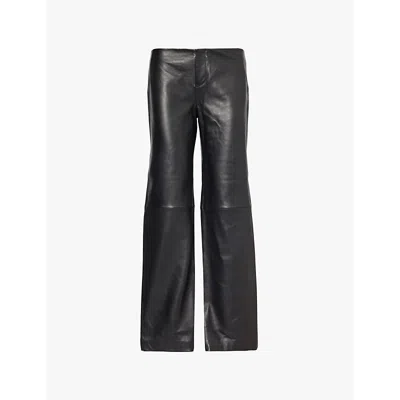 Reformation Womens Black Mid-rise Straight-leg Panelled Leather Trousers