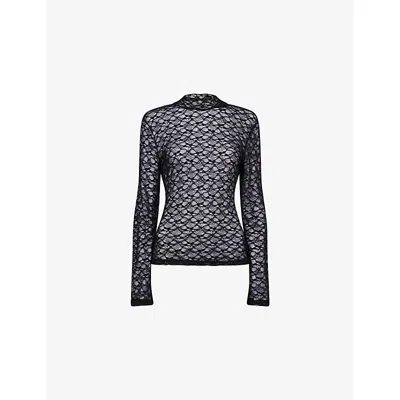 Reformation Womens Black Lace Nell Turtle-neck Mesh Knit Top