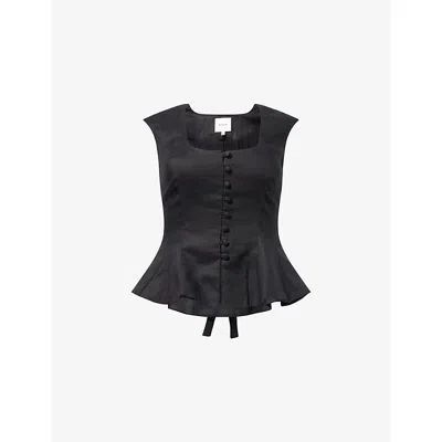Reformation Womens Black Paolina Flared-hem Linen Top