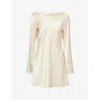 Reformation Womens Almond Pike Bell-sleeve Satin Mini Dress Xs In Neutral