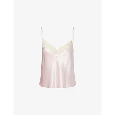 Reformation Womens Cherry Teddy Lace-trim Silk Top In Pink