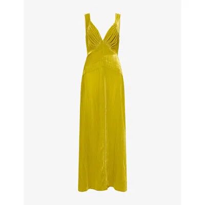 Reformation Womens  X Alexa Chung Legacy Velvet Gown Chartreuse In Green