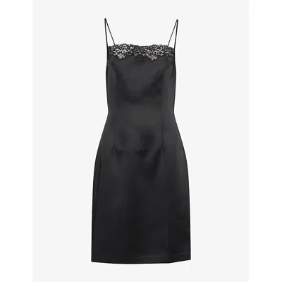 Reformation Womens  X Alexa Chung Satin Cocktail Mini Dress Black In Green