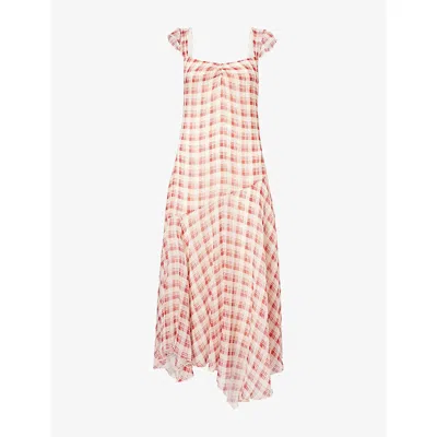 Reformation Womens Sangre Check Zea Asymmetric Woven Midi Dress In Pink