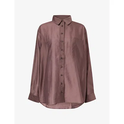 Reformation Womens Sheer Brown Eli Oversized Woven Shirt