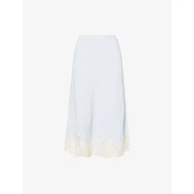 Reformation Womens Sky Blue Jacquard Carolina Lace-trim Woven Midi Skirt