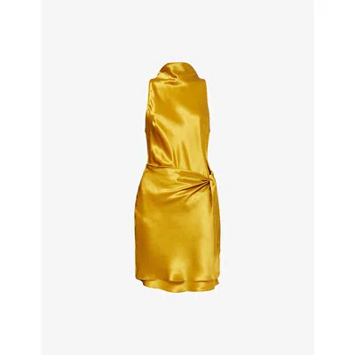 Reformation Womens Stelliana Cowl-neck Silk-charmeuse Mini Dress Honey Mustard