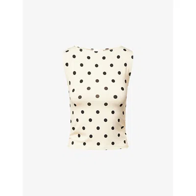 Reformation Womens Sundae Dot Dusk Polka-dot Jersey Top In White