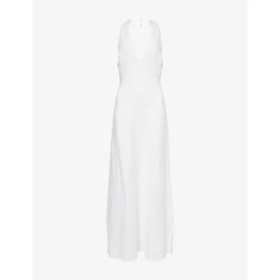 Reformation Womens White Delilah Halterneck Linen Midi Dress