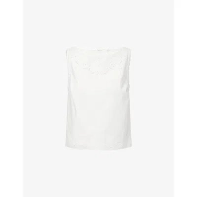 Reformation Womens White Fiorella Embroidered Cotton Top