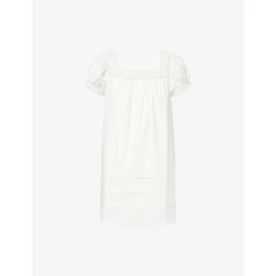 Reformation Joliette Eyelet Trim Puff Sleeve Minidress In White