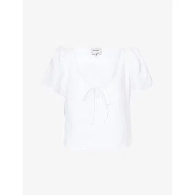Reformation Womens White Mayla Tie-front Linen Top