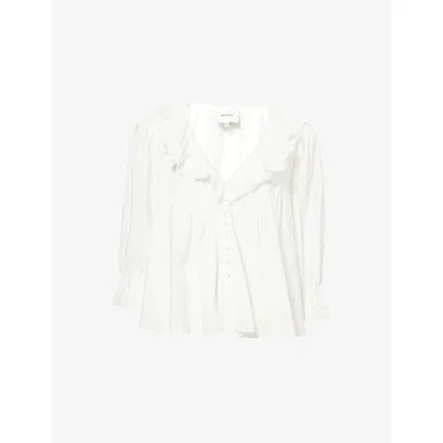 Reformation Womens White Perry Frill-collar Cotton-blend Top