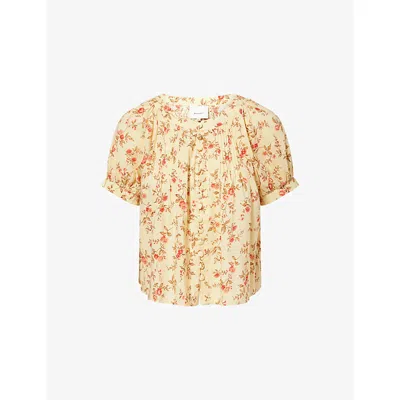 Reformation Womens Wistful Calia Flora-printed Cotton-blend Top Xl In Yellow