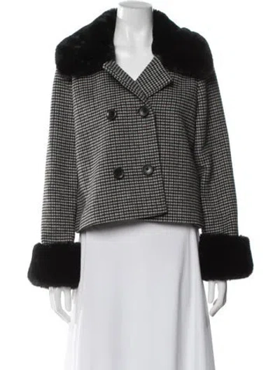 Pre-owned Reformation Wool Houndstooth Print Evening Jacket In Black