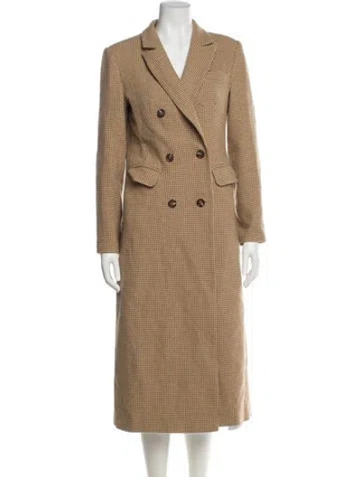 Pre-owned Reformation Wool Houndstooth Print Trench Coat In Brown